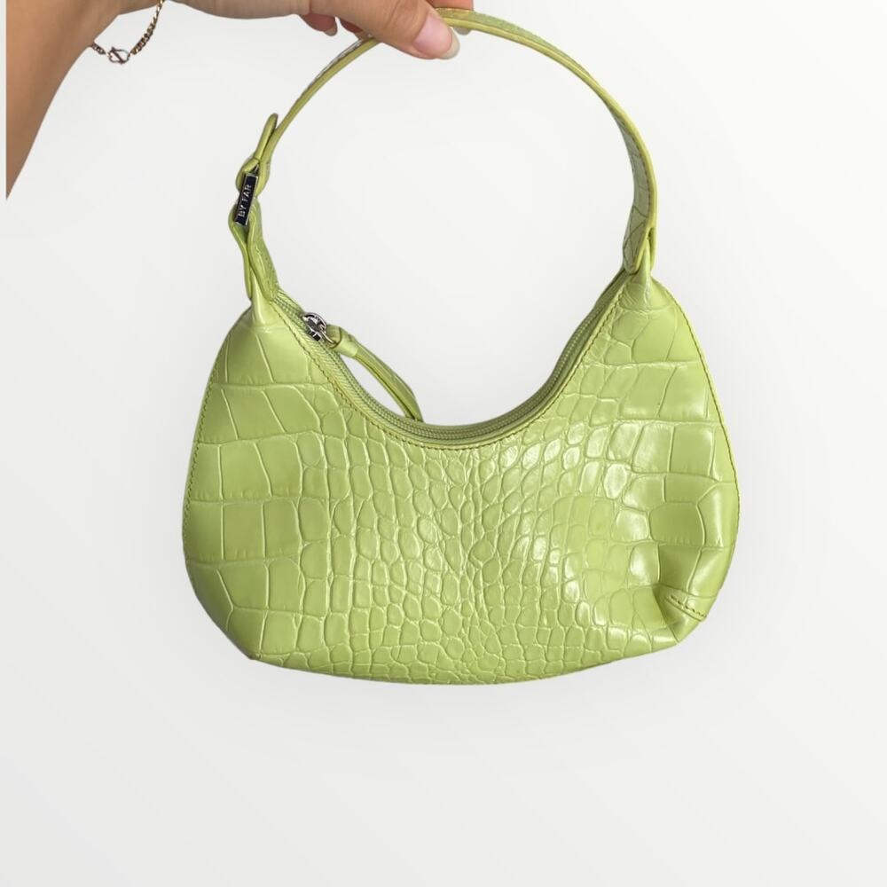 BY FAR Lime Green Baby Amber Croc Embossed Leather Shoulder Bag